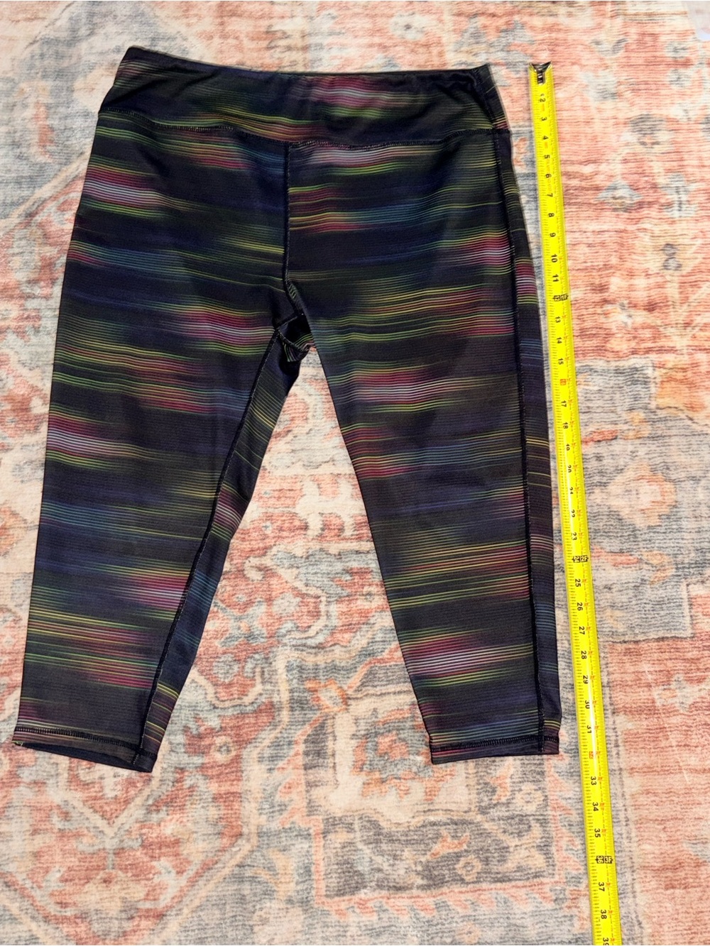 Pro Player Black Capri Leggings with Multicolor Stripes